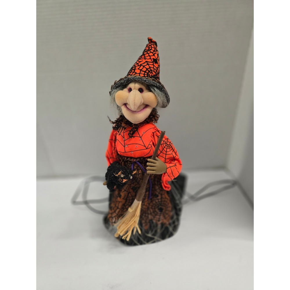 Vintage 2001 Kids of America Corp Animated Halloween Witch Figure with Broom Cat